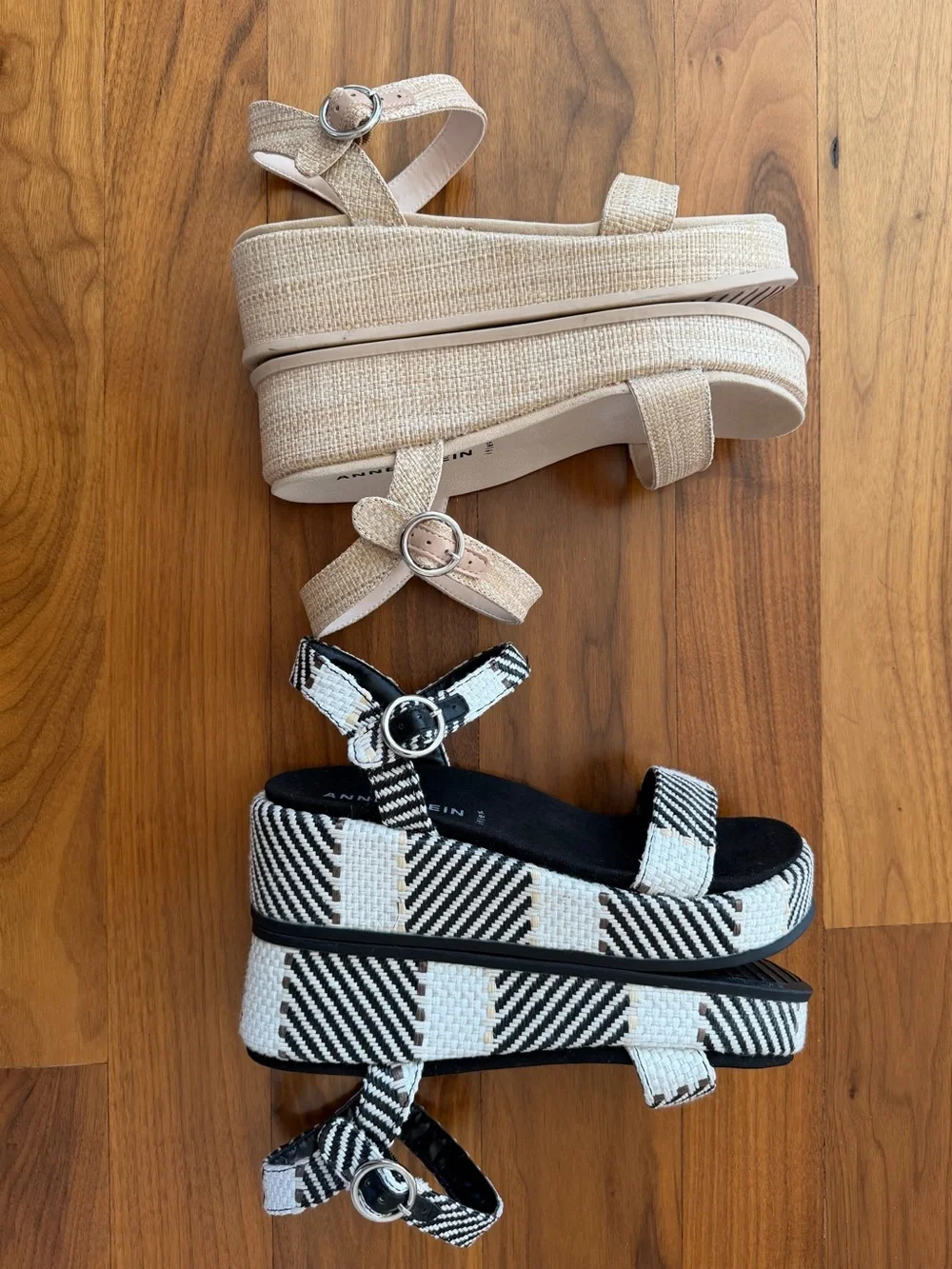 LOT (2) NWOT Anne Klein Vada Platform Sandals Bundle Raffia Woven Neutral Sz 7.5